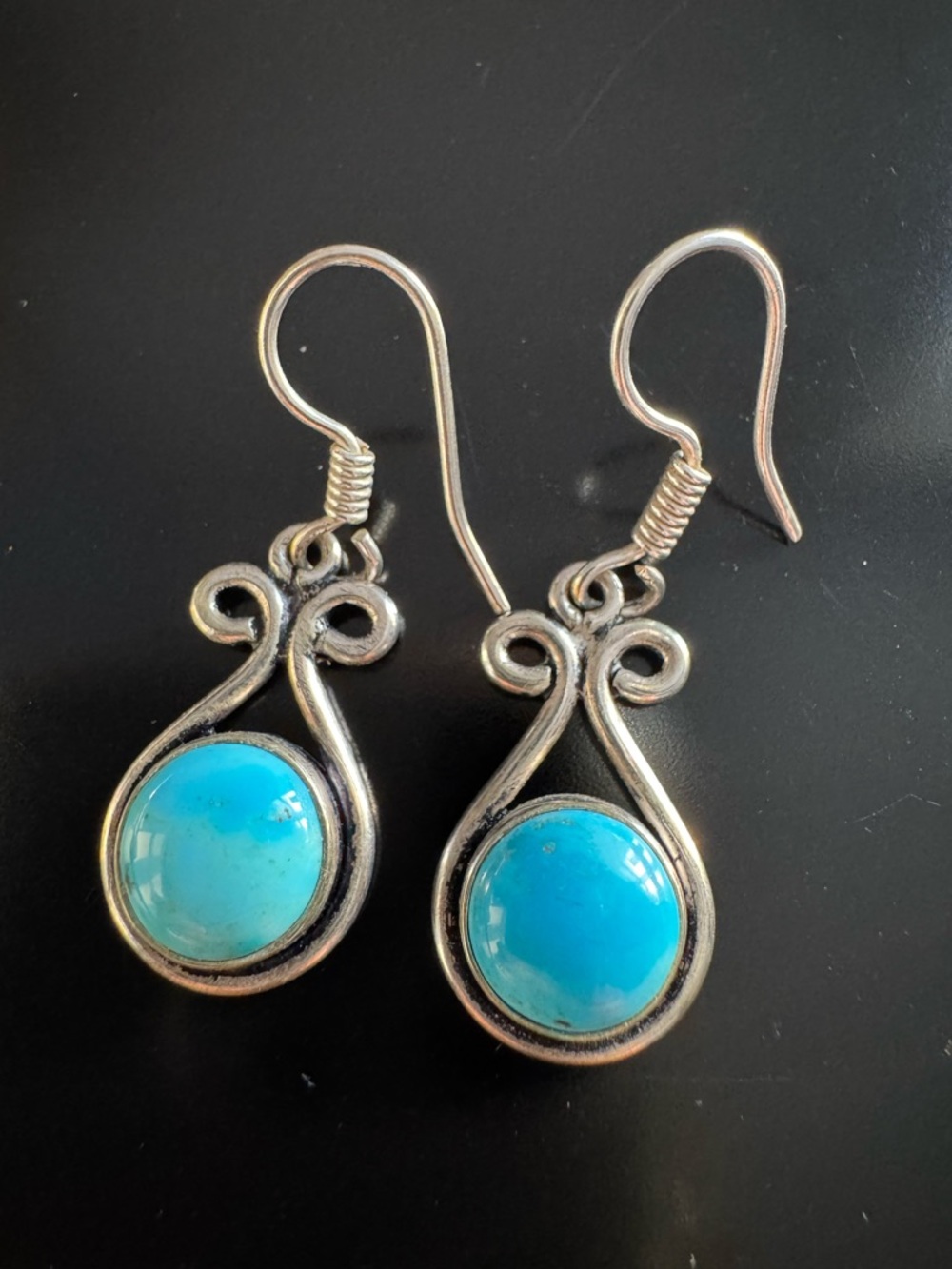 Sterling Silver Blue Dangle Earrings Scroll Design Tested Gemstone